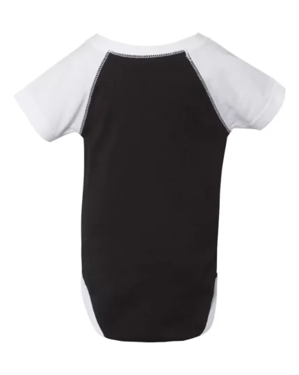 Dress your little one in style with the 4430 Rabbit Skins Fine Jersey Infant Baseball Raglan Bodysuit, a cute and comfortable outfit featuring a classic baseball raglan design in soft and fine jersey fabric.