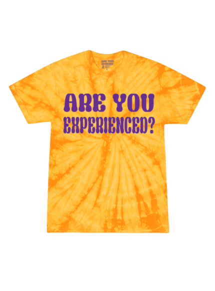 Are You Experienced Tie Dye Tee, a vibrant and psychedelic tribute to Jimi Hendrix's iconic album 'Are You Experienced.'