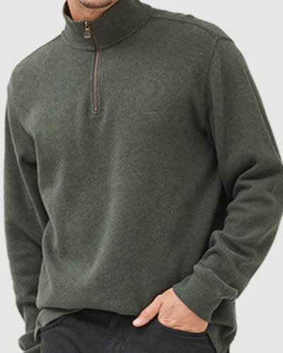 Forest-colored Alton Ave zip sweatshirt, a deep and natural addition to your casual wardrobe.