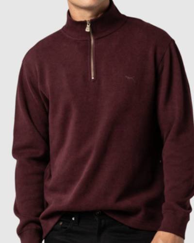 Claret-colored Alton Ave zip sweatshirt, a sophisticated addition to your casual wardrobe.