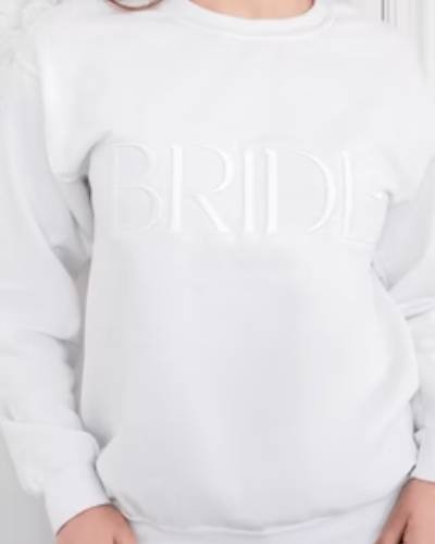 BRIDE embroidered sweatshirt and baseball hat set, ideal for the stylish bride-to-be ensemble.