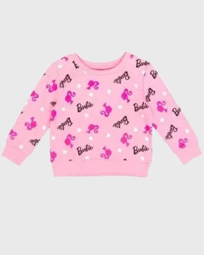 French terry sweatshirt for toddler girls featuring Barbie logo, a cozy and stylish choice.