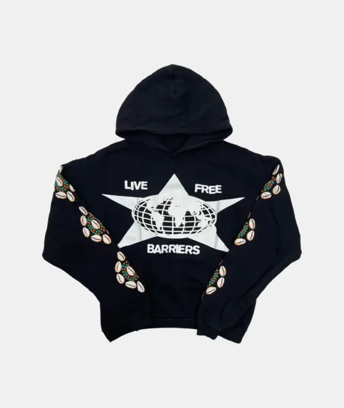 Barriers Live Free Hooded Sweatshirt in Black: Embrace a bold style with this black hooded sweatshirt from Barriers Live Free.