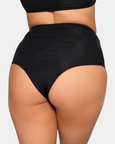 Black High Waist Cheeky Bottoms: Achieve a chic and flattering beach look with these black high-waisted cheeky bottoms for a touch of timeless elegance.