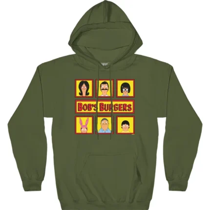 Bob’s Burgers Squares Hoodie, a fun and colorful tribute to the animated series.