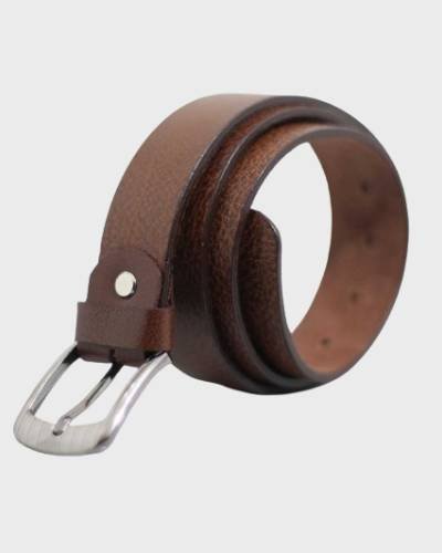 Brown Full-grain Leather Belt with Silver Buckle - a classic and versatile leather belt, featuring a silver buckle for a timeless and sophisticated look.