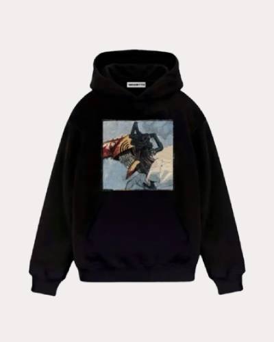 Chainsaw Man tapestry hoodie featuring bold design inspired by urban culture, perfect for statement looks.