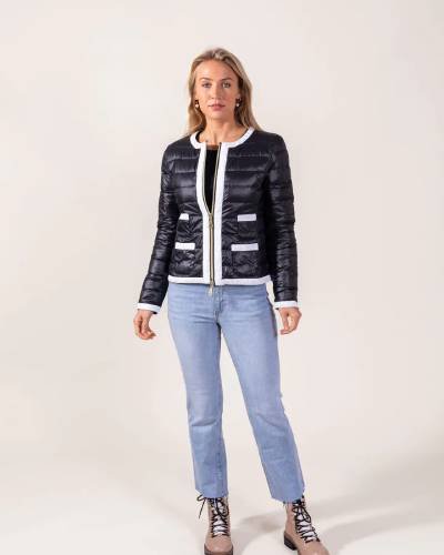Channel Contrast Puffer Jacket - a trendy and stylish puffer jacket with channel contrast detailing for a fashionable and eye-catching look.
