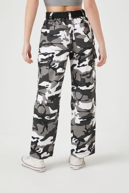 Camo Print Cargo Pants," a stylish and versatile pair of cargo pants featuring a trendy camo print for a fashionable and urban-inspired look.