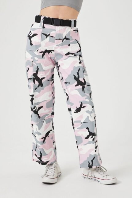 Camo Print Cargo Pants," a trendy and versatile pair of cargo pants featuring a stylish camo print for a fashionable and urban-inspired look.