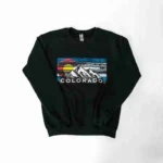 Colorado flag wood panel crewneck sweatshirt, a rustic tribute to the state's iconic emblem.