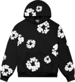 The Cotton Wreath Hoodie in Black: Add a touch of nature-inspired elegance with this black hoodie featuring 'The Cotton Wreath' design for a stylish and timeless look