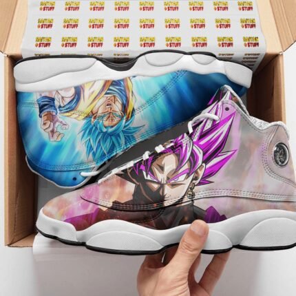 Dribble through the realms of power and grace with DBZ Super Saiyan Rose Blue Goku Cool Basketball Shoes – where each step is a dance of celestial energy on the court.