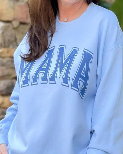 Distressed Navy Mama" Graphic Sweatshirt, a trendy and comfortable navy sweatshirt featuring a distressed design, perfect for chic and stylish moms.
