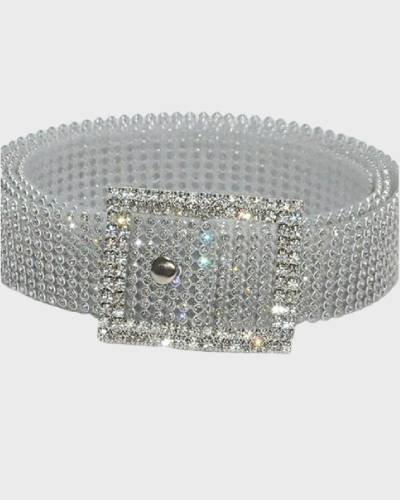 Sparkling Diamond Rhinestone Wide Waist Belt, an elastic stretch waistband for a glamorous and comfortable look.