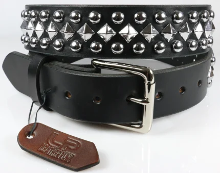 Dome Pyramid Studded Leather Belt, a bold and edgy accessory for a rock-inspired fashion statement.