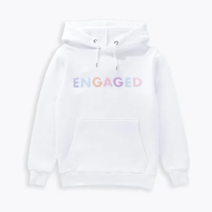 Engaged embroidered white hoodie, a chic and celebratory addition for the engaged individual.