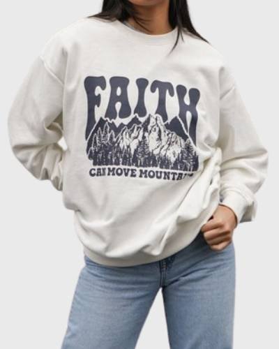 Faith Can Move Mountains Unisex Crewneck: Inspire and stay cozy with this empowering unisex crewneck, reminding that faith has the power to move mountains.
