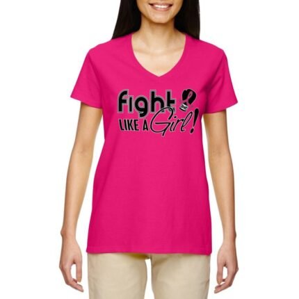 Fight Like a Girl Signature Women's V-Neck T-Shirt: Empower with style in this signature tee, championing strength and resilience.