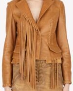 Fringed Leather Jacket in Brown - a timeless and stylish addition to your wardrobe, perfect for an edgy and chic look.