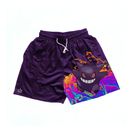 Gengar Pokemon Ghost Shorts: Embrace Pokemon style with these cool and comfortable shorts featuring Gengar, the Ghost-type Pokemon."