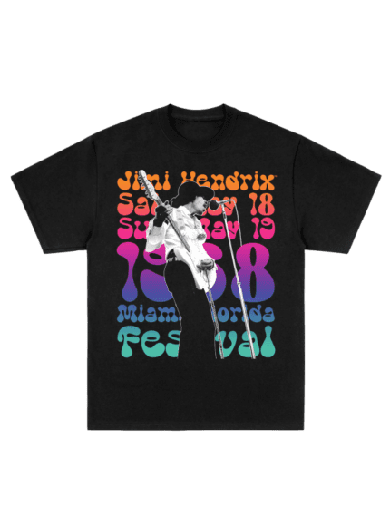 Hendrix 1968 Pop Festival Gradient White Tee, a tribute to the iconic Jimi Hendrix performance with a stylish gradient design.