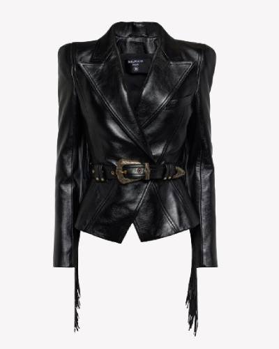 Jolie Madame Fringed Leather Jacket - elevate your style with this chic and trendy fringed leather jacket for a fashionable look.