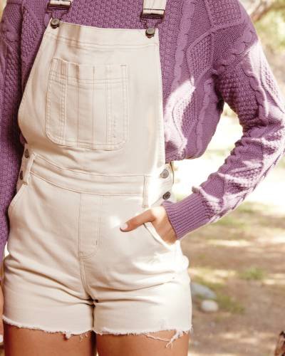 Keira Ecru White Destroy Shorts Overall - Embrace casual chic with trendy distressed details for versatile styling.