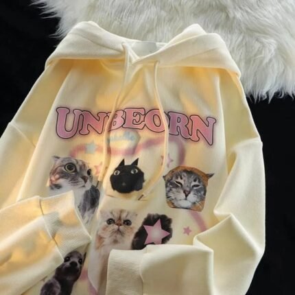 A kawaii cat hoodie inspired by Korean style fashion, cute and trendy for cat enthusiasts.