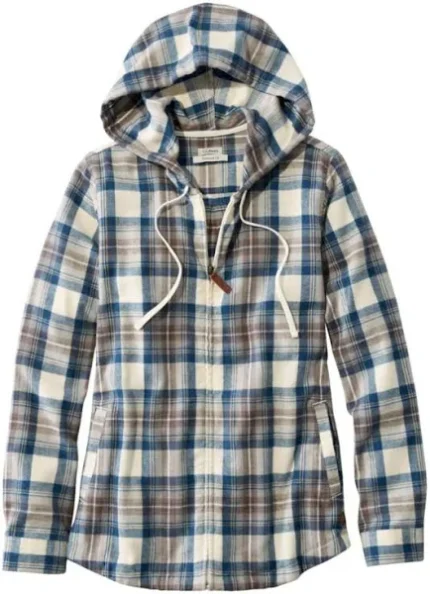 L L Bean Women’s Scotch Plaid Hooded Flannel Shirt, offering cosy warmth and timeless style.