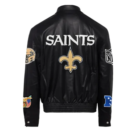New Orleans Saints Full Leather Jacket in Black - display your team allegiance with this stylish and sporty full leather jacket.