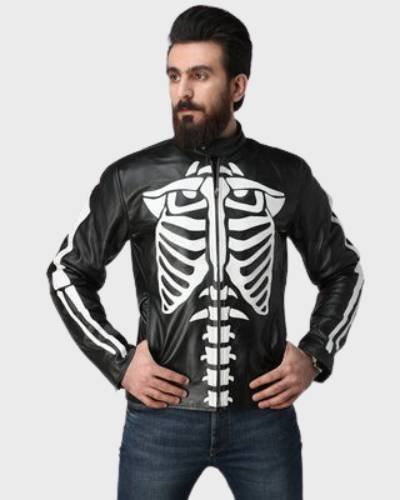 Leather Skin Men Skeleton Genuine Leather Jacket - a unique and edgy leather jacket that adds a bold and stylish statement to your wardrobe.