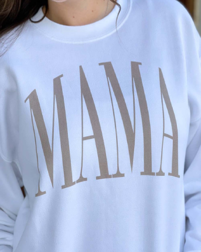 Mama" Graphic Sweatshirt, a stylish and comfortable sweatshirt designed for moms who appreciate a simple and timeless look.