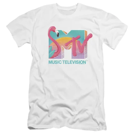Make a bold statement with the MTV Flamingo Logo T-Shirt, featuring a vibrant and stylish design that pays homage to the iconic MTV brand with a playful flamingo twist.