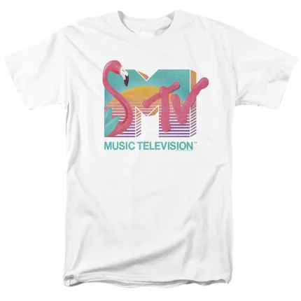 Make a bold statement with the MTV Flamingo Logo T-Shirt, featuring a vibrant and stylish design that pays homage to the iconic MTV brand with a playful flamingo twist.