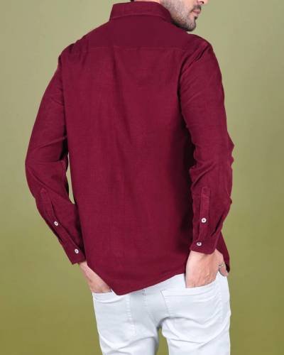 Maroon Regular Fit Corduroy Men's Shirt: Elevate your style with this maroon, regular-fit corduroy shirt for a sophisticated and versatile look.