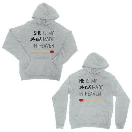 Match Made in Heaven Grey Cute Matching Hoodies, a delightful choice for adorable couples.