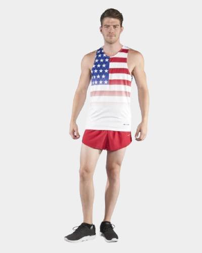 "Men's American Flag Singlet: Express your patriotism with this stylish and comfortable sleeveless top for men."