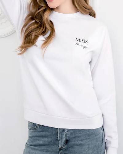 Miss to Mrs white crewneck sweatshirt, a stylish piece for brides-to-be on their journey.