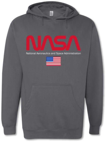 Level up your style with the NASA Worm Logo Acronym Medium Weight Adult Hoodie, showcasing a sleek design that blends comfort and space-inspired fashion.