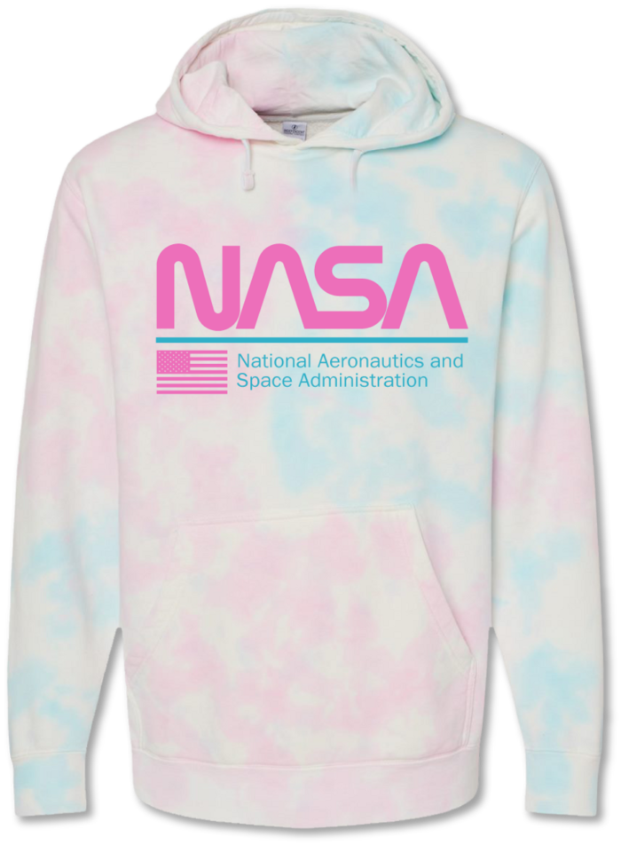 Indulge in sweetness with the NASA Worm Logo Cotton Candy Unisex Medium Weight Hoodie, combining a trendy design with cozy comfort for all.