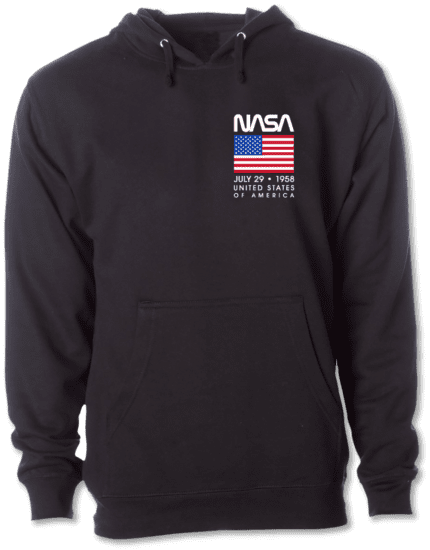 Embrace a patriotic vibe with the NASA Worm USA Adult Medium Weight Hoodie, a stylish and comfortable choice for expressing your love for space and country.