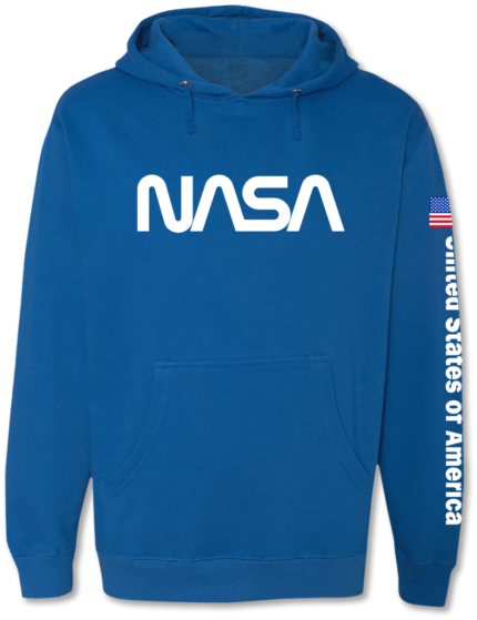 Elevate your style with the NASA Worm Logo - USA Sleeve Print Medium Weight Adult Hoodie, featuring a patriotic sleeve design for a trendy and comfortable look.