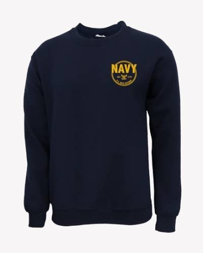 Navy retired left chest crewneck sweater, a classic piece for casual and comfortable everyday dressing.