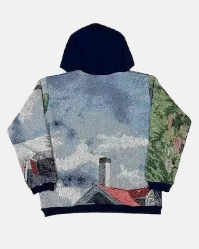 The Lighthouse tapestry hoodie, a beacon of solace amidst turbulent seas, guiding hearts with steadfast grace.