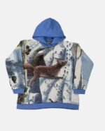 A snowy tapestry hoodie envelops you in the serene hush of winter, whispers of frost-kissed dreams.