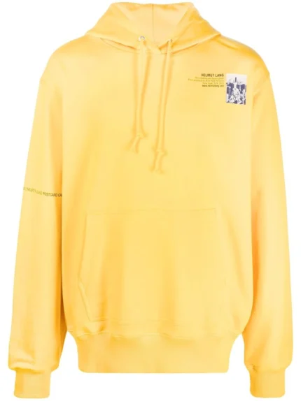 Yellow New York postcard print hoodie, adding a vibrant touch of urban style to your wardrobe.