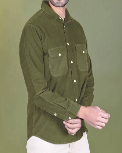Olive Regular Fit Corduroy Men's Shirt: Elevate your style with this olive-colored, regular-fit corduroy shirt for a timeless and versatile look.