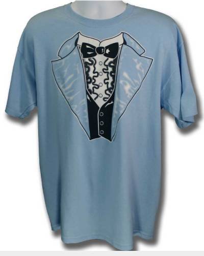 Overstock Retro Tuxedo T-shirt in Blue, a stylish and nostalgic fashion piece that combines vintage charm with a modern twist.