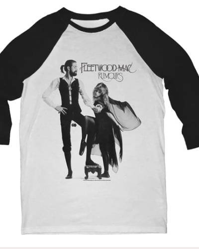Rumours Raglan T-Shirt: Channel classic vibes with this raglan sleeve t-shirt featuring a 'Rumours' design, paying homage to the iconic Fleetwood Mac album.
